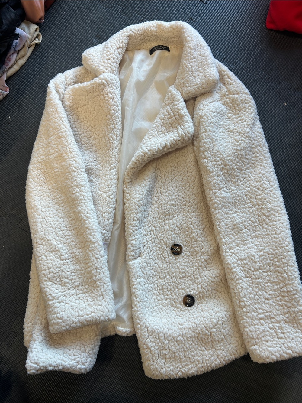 Women's Cream Teddy Sherpa Peacoat Jacket